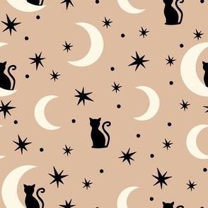 ( medium ) Boho, Black cats, moon and stars, Halloween, black 