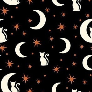 ( medium ) Black cats, moon and stars, Halloween , black 