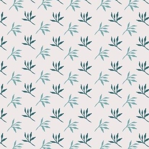 Ivory background with green leaves