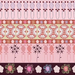 Decorative Border Colorful Flowers and Art Deco Shapes Pattern