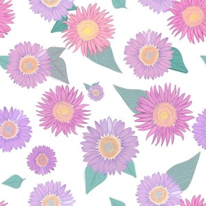 Hand Drawn Pastel Colored Cute Sunflowers Pattern