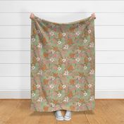 Sparrows & Apple Blossom - large - green & pink