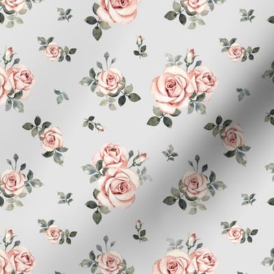 Small Scale / Vintage Roses / Light Grey Background / Matching coordinate for Little Deer With Vintage Roses and Rose Highland Cow 