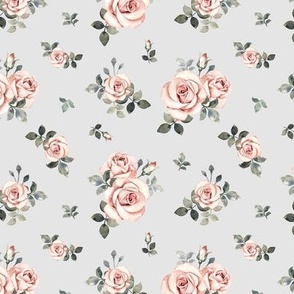 Small Scale / Vintage Roses / Light Grey Background / Matching coordinate for Little Deer With Vintage Roses and Rose Highland Cow 