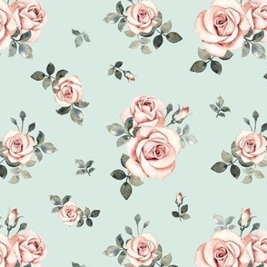 Meduim Scale / Vintage Roses / Mint Background / Matching coordinate for Little Deer With Vintage Roses and Rose Highland Cow 