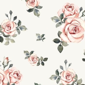 Large Scale / Vintage Roses / Off-White Background / Matching coordinate for Little Deer With Vintage Roses and Rose Highland Cow 