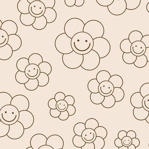 Smiley daisies sweet vintage style cute happy day floral print for summer boho vibes moody chocolate on ivory cream