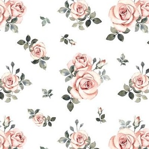 Meduim Scale / Vintage Roses / White Background / Matching coordinate for Little Deer With Vintage Roses and Rose Highland Cow 