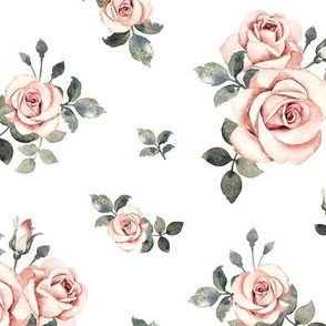 Large Scale / Vintage Roses / White Background / Matching coordinate for Little Deer With Vintage Roses and Rose Highland Cow 