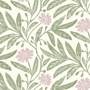 Green and pink preppy wallpaper_floral daisy stamp_warm green pink