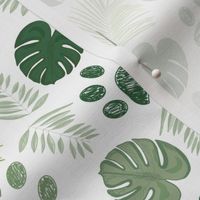 Paw Print With Palm Leaves, Monstera Leaves Nature Wild Pattern Background