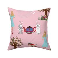 Alice's Adventures in wonderland pattern pink background