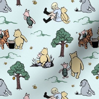 Smaller Scale Classic Pooh Story Sketches on Soft Blue