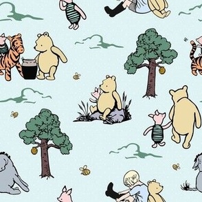 Smaller Scale Classic Pooh Story Sketches on Soft Blue