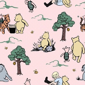 Bigger Scale Classic Pooh Story Sketches on Soft Pink