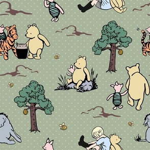 Bigger Scale Classic Pooh Story Sketches on Sage Green