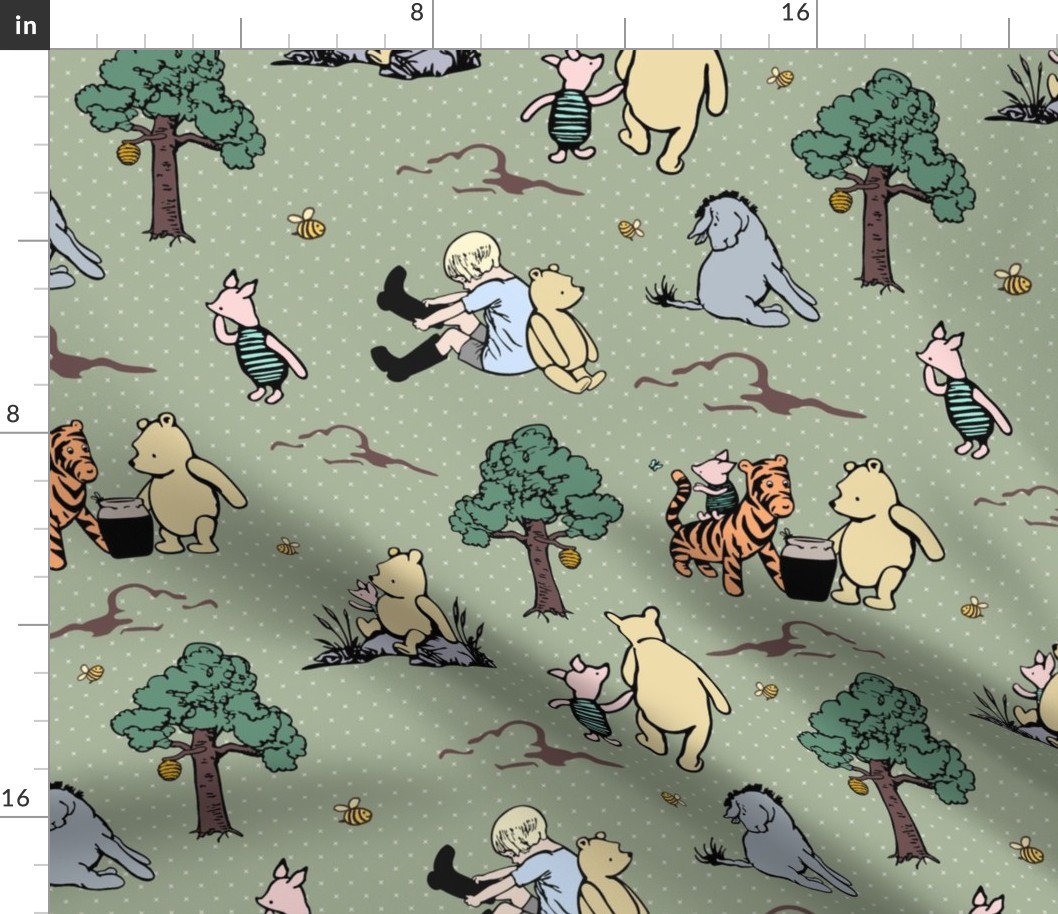 Bigger Scale Classic Pooh Story Sketches on Sage Green