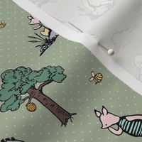 Smaller Scale Classic Pooh Story Sketches on Sage Green