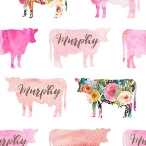 Murphy: Handmaid Font on Pink Watercolor Floral Cows
