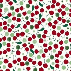 Cherries With Shining Dots and Leaves Pattern