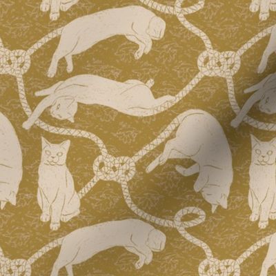 Knotty cats // yarn cats with macrame knots in cream & gold neutrals // bedroom fabric (small)