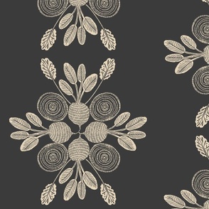 Veggie block print damask style, radishes and beets in cream on charcoal gray (large)