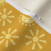 Boho kawaii sun and moon - sunny smiley day cute happy kids design yellow on honey ochre