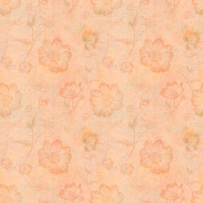 Sepia style pattern with dahlia flower drawings on a tan background with a vintage linen texture
