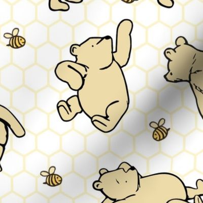 Bigger Scale Classic Pooh and Bees on White Honeycomb