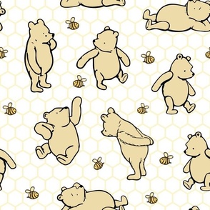 Bigger Scale Classic Pooh and Bees on White Honeycomb