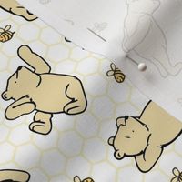 Smaller Scale Classic Pooh and Bees on White Honeycomb