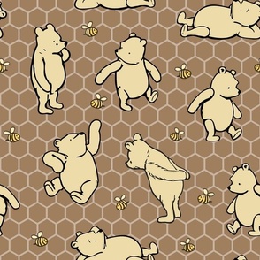 Bigger Scale Classic Pooh and Bees on Tan Honeycomb