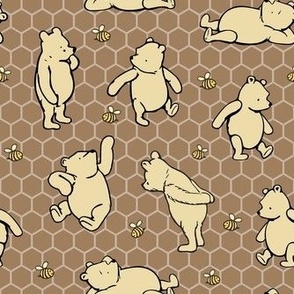 Smaller Scale Classic Pooh and Bees on Tan Honeycomb