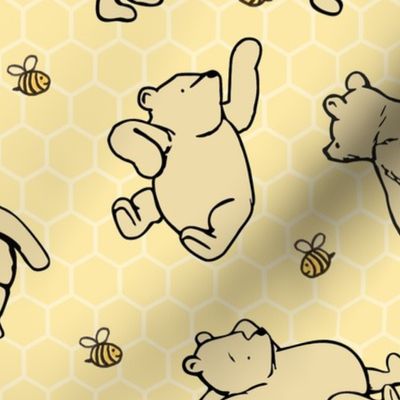 Bigger Scale Classic Pooh and Bees on Golden Yellow Honeycomb