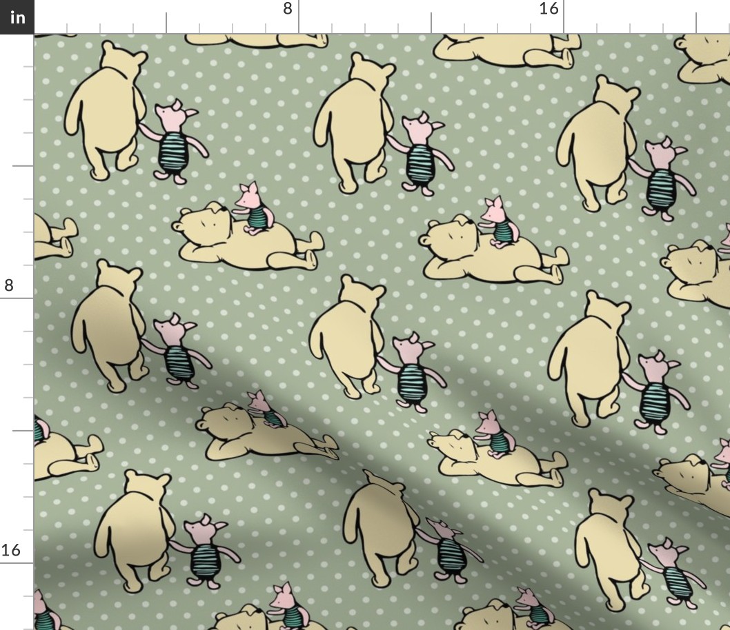 Bigger Scale Classic Pooh and Piglet on Sage Green