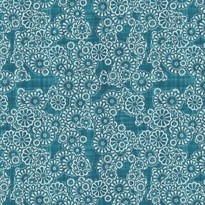 Boho Ikat Flowers Batik Block Print in Teal Lagoon and Sea Glass (Medium Scale)