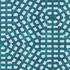 Batik Block Print Tribal Hexagon Dots Mosaic in Teal Lagoon and Sea Glass (Large Scale)