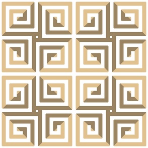 Greek Key Snail Trail Boxes Thick Beige Light Brown and White Checkerboard
