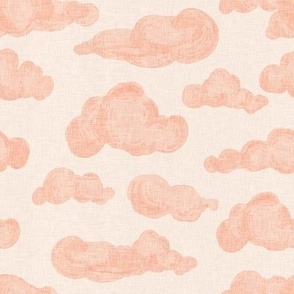 Watercolor peach fluffy clouds on a cream colored background with a vintage linen texture
