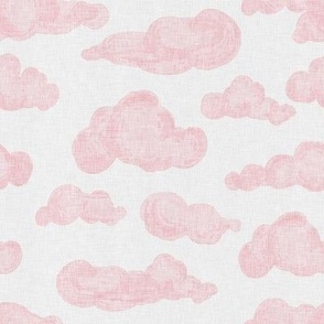 Watercolor pink fluffy clouds on an oat colored background with a vintage linen texture