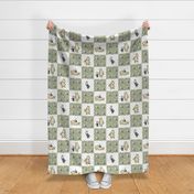 Bigger Patchwork 6" Squares Classic Pooh and Piglet in Sage Green for Cheater Quilt or Blanket