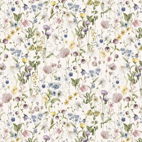 14" a summer wildflower meadow  - nostalgic Wildflowers and Herbs , Pollinators butterflies home decor, on white, Baby Girl and nursery fabric perfect for kidsroom wallpaper, kids room, kids decor blush