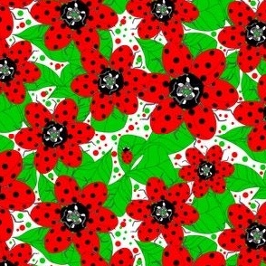 Smaller Ladybug Flowers Polka Dot White 