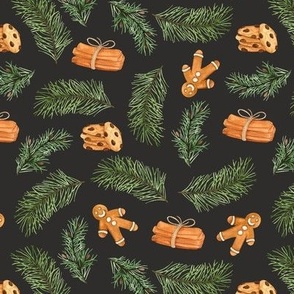 Christmas pattern with ginerbread and cinnamon. Green