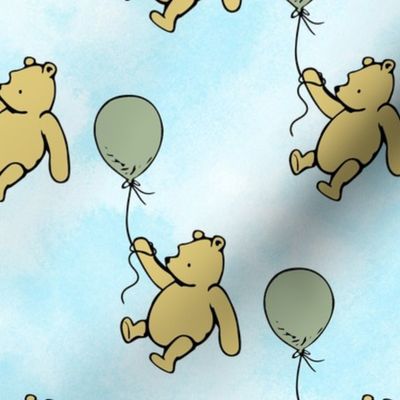 Bigger Scale Classic Pooh with Sage Green Balloons