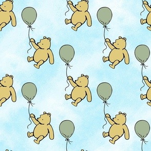 Bigger Scale Classic Pooh with Sage Green Balloons