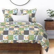 Freddie Fox Quilt Blanket – Baby Fox + Rainbows Patchwork Nursery Fabric, Bedding Cheater Quilt B, ROTATED