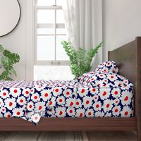 Take Me To The Mountains Flowers Red White And Blue 70’s Retro Modern Navy Cherry Cottagecore Mini Floral Pattern