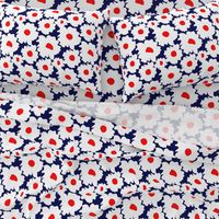 Take Me To The Mountains Flowers Red White And Blue 70’s Retro Modern Navy Cherry Cottagecore Mini Floral Pattern