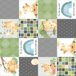 4 1/2" Freddie Fox Quilt Blanket – Baby Fox + Rainbows Patchwork Nursery Fabric, Bedding Cheater Quilt B, ROTATED